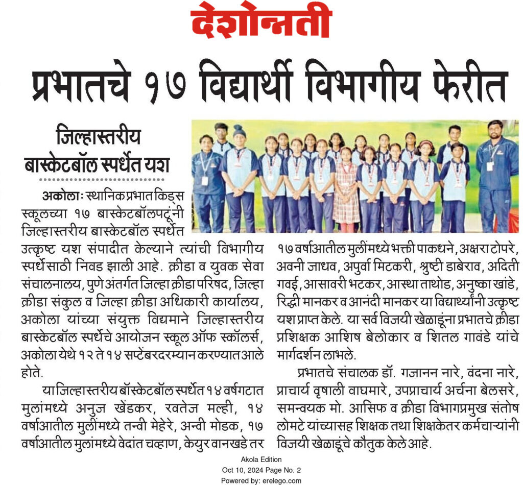 17 Basketball Players of prabhat school selected for Division Level