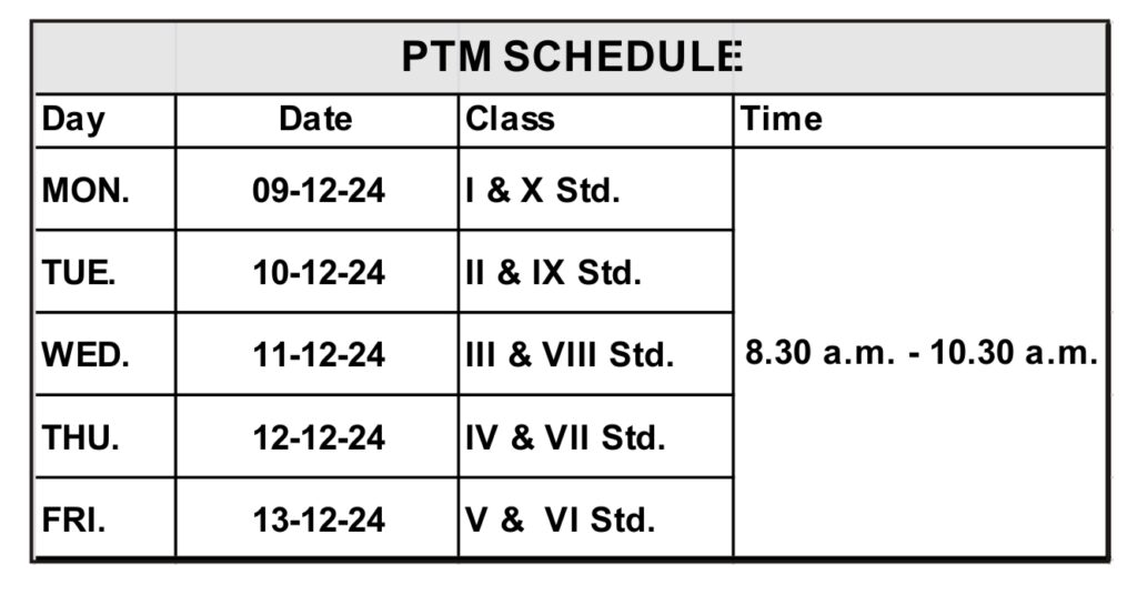 Parent-Teacher Meeting (PTM) Schedule